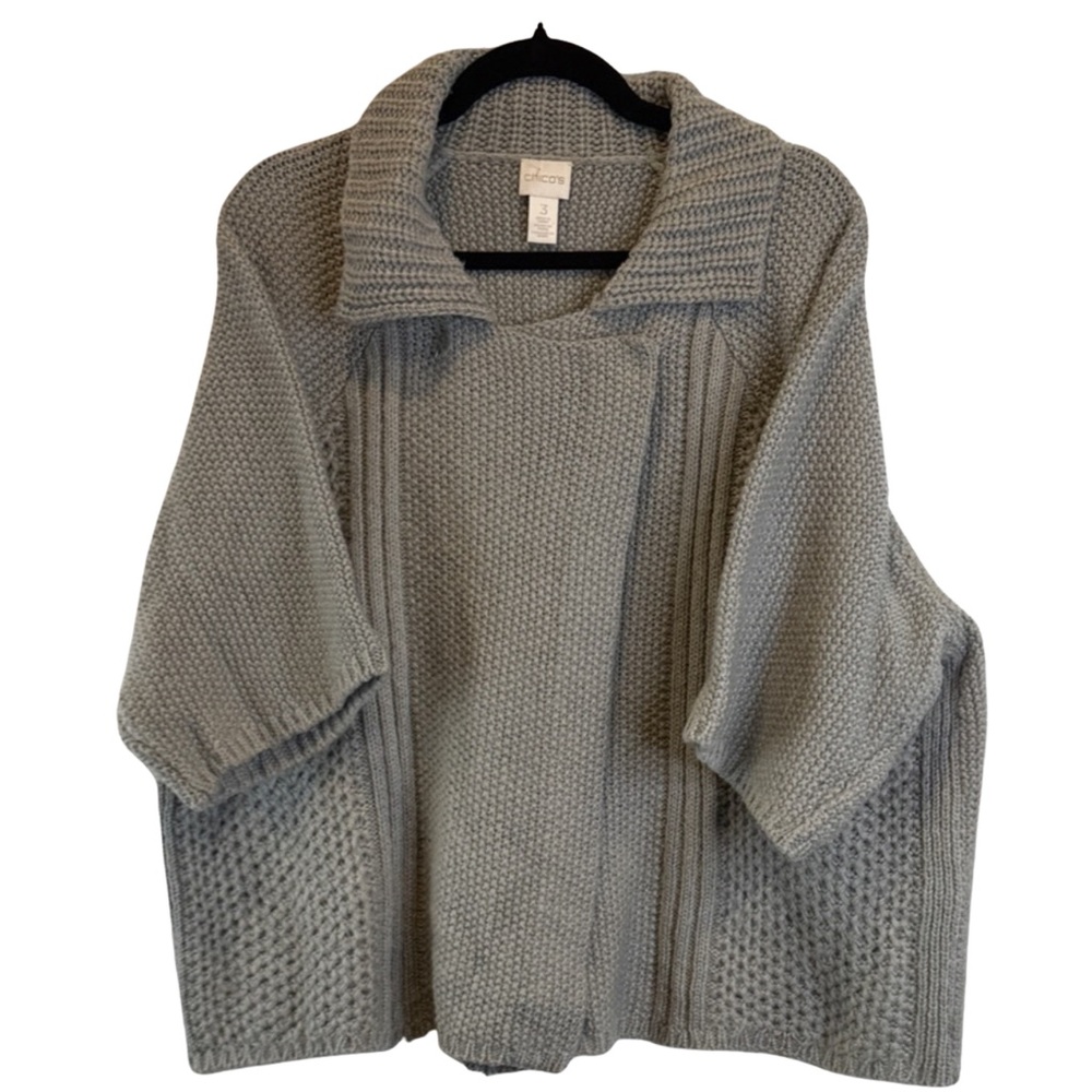 Chico’s Gray Wool-Blend Sweater Jacket –‎ Chicos Size 3 / XL
